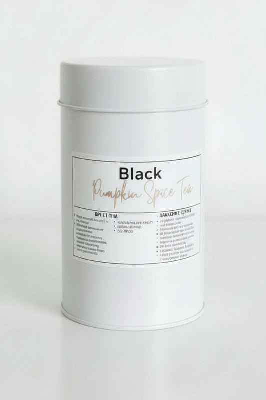 Black Pumpkin Spice Tea in a Canister